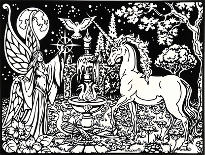 Samtbild Fee mit Einhorn – zum Ausmalen