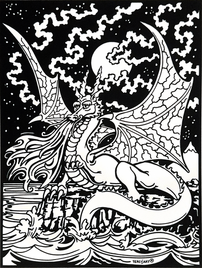 Samtbild Drache – zum Ausmalen