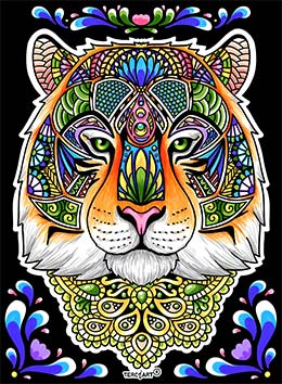 Samtbild Tigerkopf – Mandala-Motiv zum Ausmalen