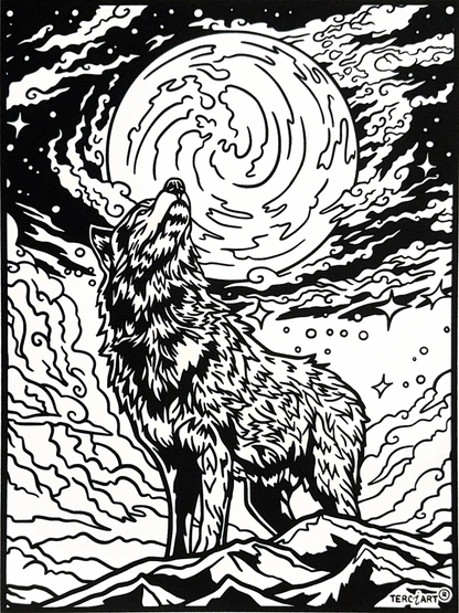 Samtbild Wolf – Mandala-Motiv zum Ausmalen