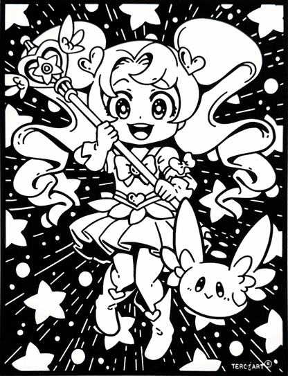 Samtbild Manga Mädchen – zum Ausmalen