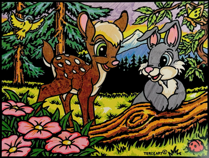 Samtbild Reh und Kaninchen – zum Ausmalen
