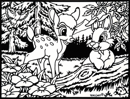 Samtbild Reh und Kaninchen – zum Ausmalen