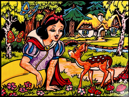 Samtbild Prinzessin mit Reh – zum Ausmalen