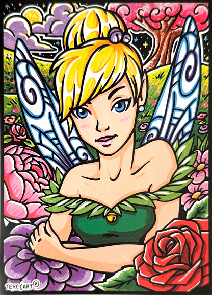Samtbild Fee mit Blumen – zum Ausmalen