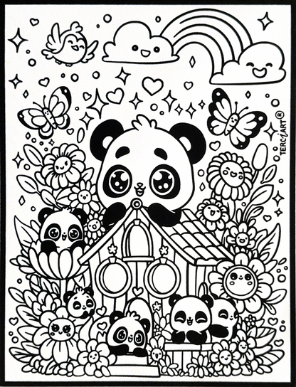 Samtbild Pandas – zum Ausmalen