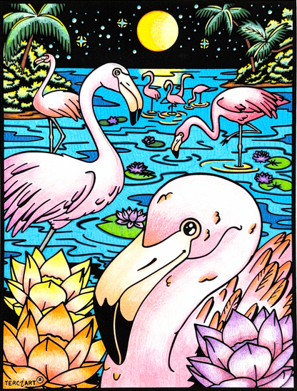 Samtbild Flamingos – zum Ausmalen